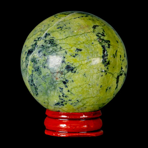 52MM Natural Green & Yellow Serpentine Pyrite Sphere Ball Orb Peru Stand - Fossil Age Minerals