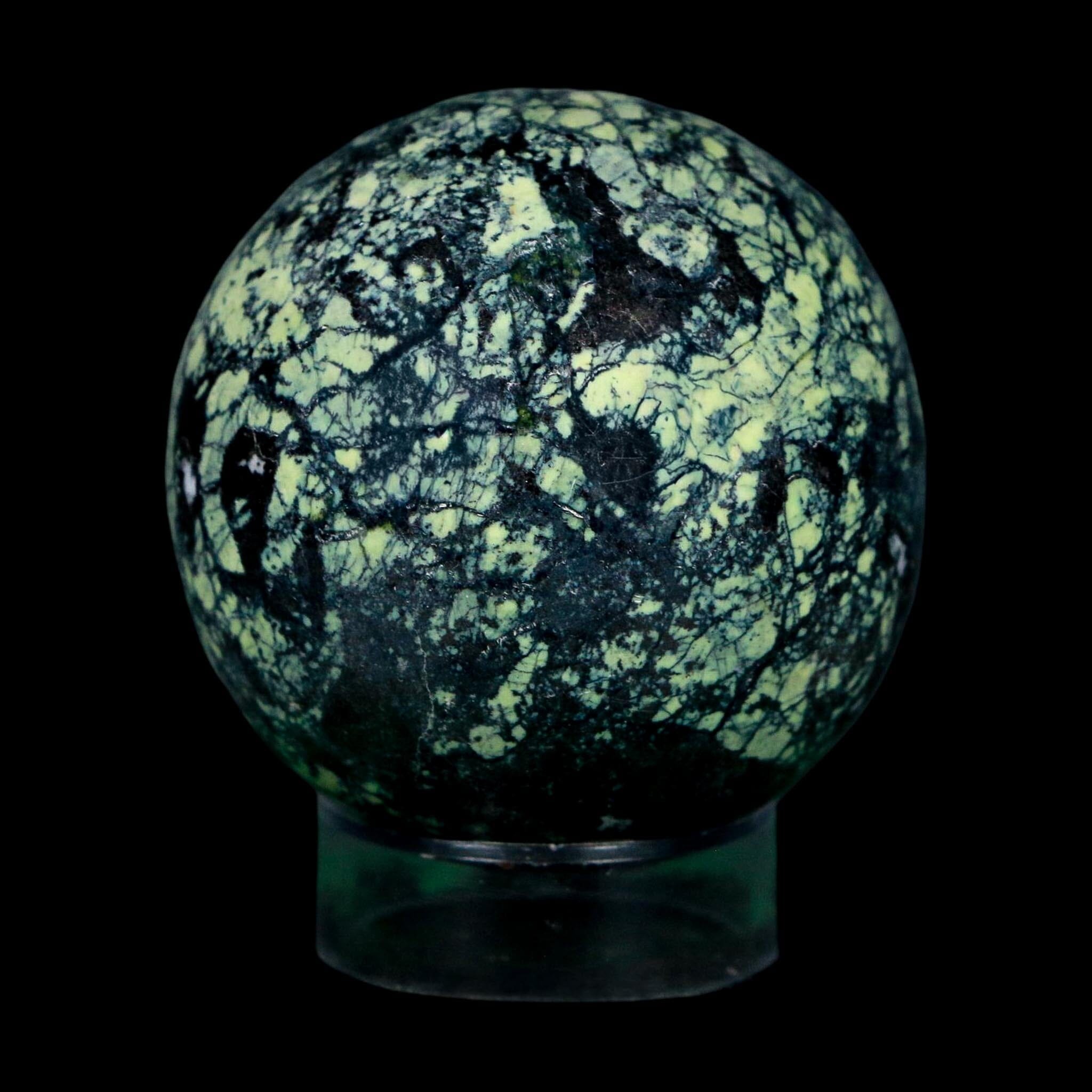 XL 51MM Natural Green & Yellow Serpentine Pyrite Sphere Ball Orb Peru Stand - Fossil Age Minerals