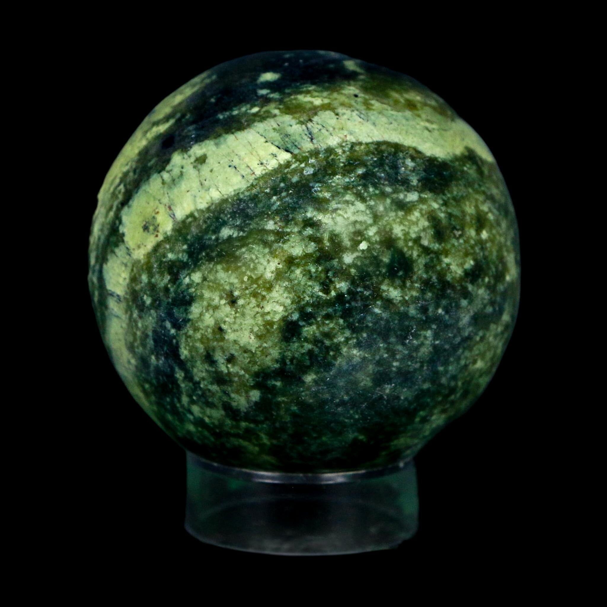 XL 57MM Natural Green & Yellow Serpentine Pyrite Sphere Ball Orb Peru Stand - Fossil Age Minerals