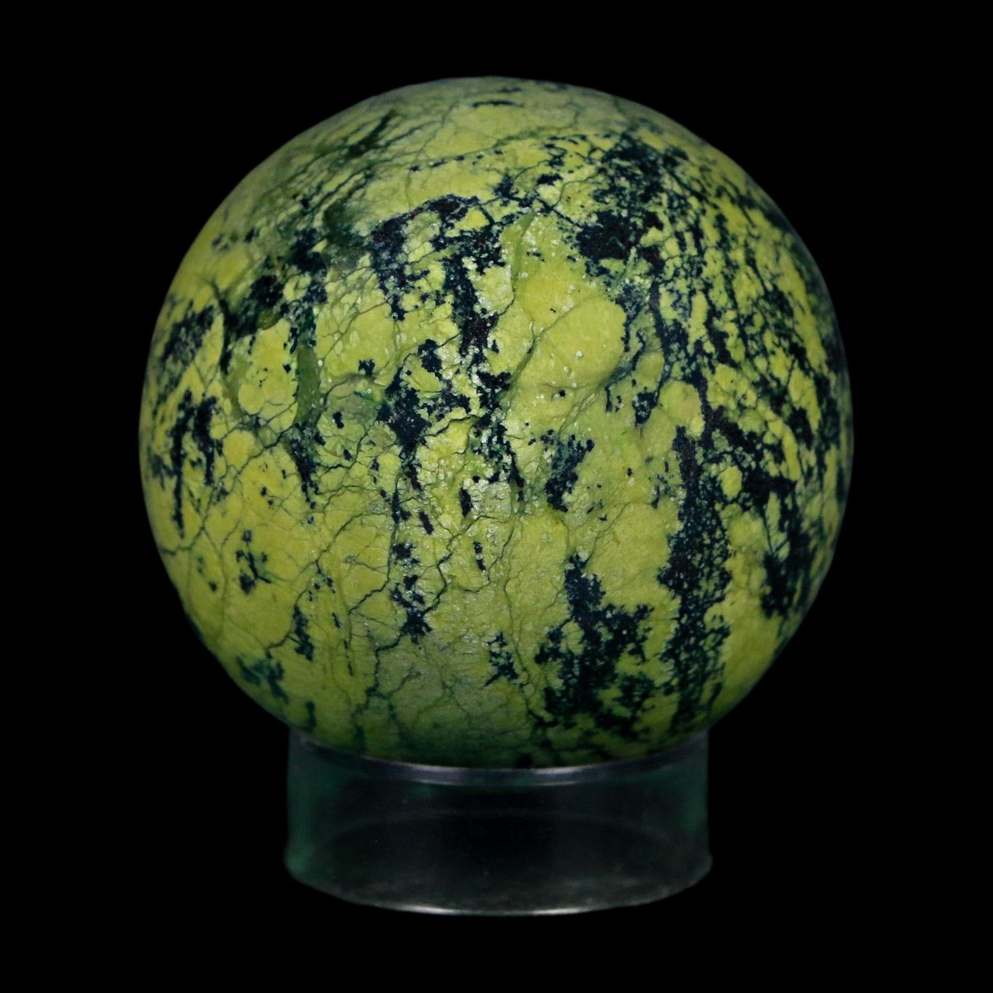 XL 52MM Natural Green & Yellow Serpentine Pyrite Sphere Ball Orb Peru Stand - Fossil Age Minerals