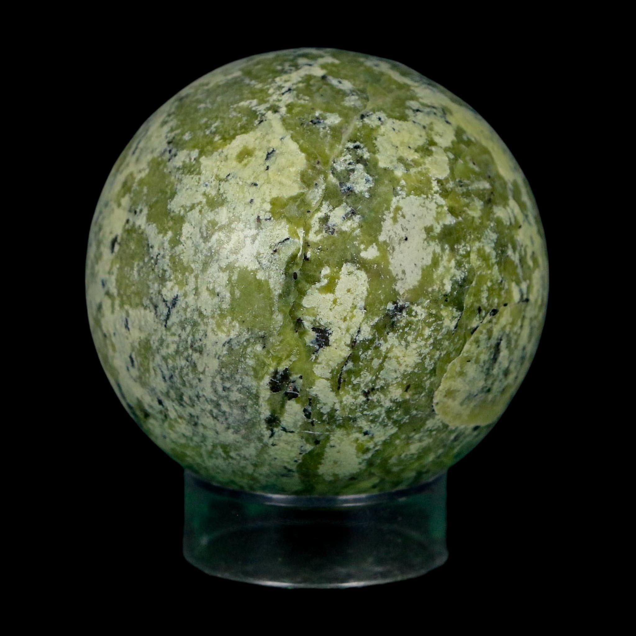 XL 54MM Natural Green & Yellow Serpentine Pyrite Sphere Ball Orb Peru Stand - Fossil Age Minerals