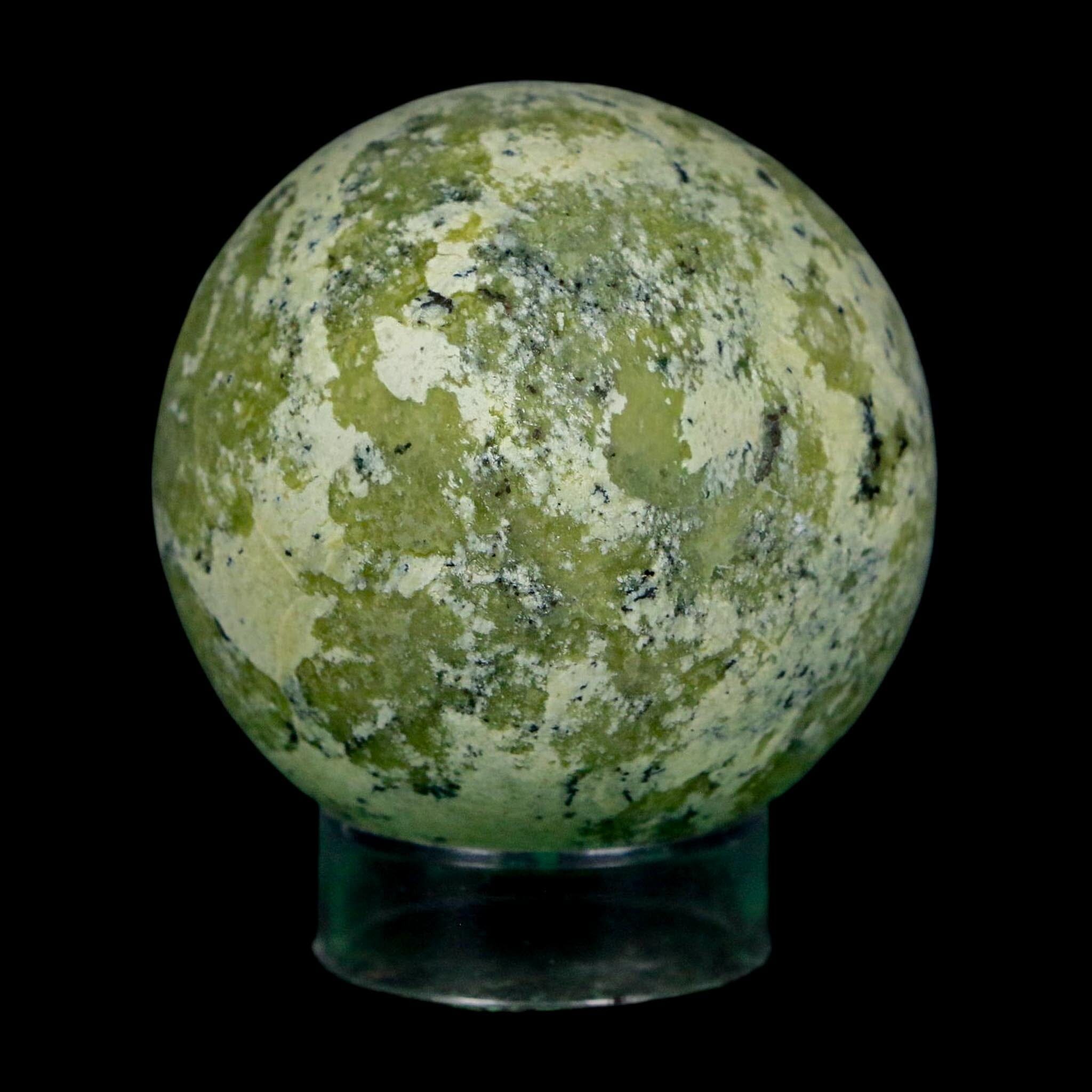 XL 54MM Natural Green & Yellow Serpentine Pyrite Sphere Ball Orb Peru Stand - Fossil Age Minerals