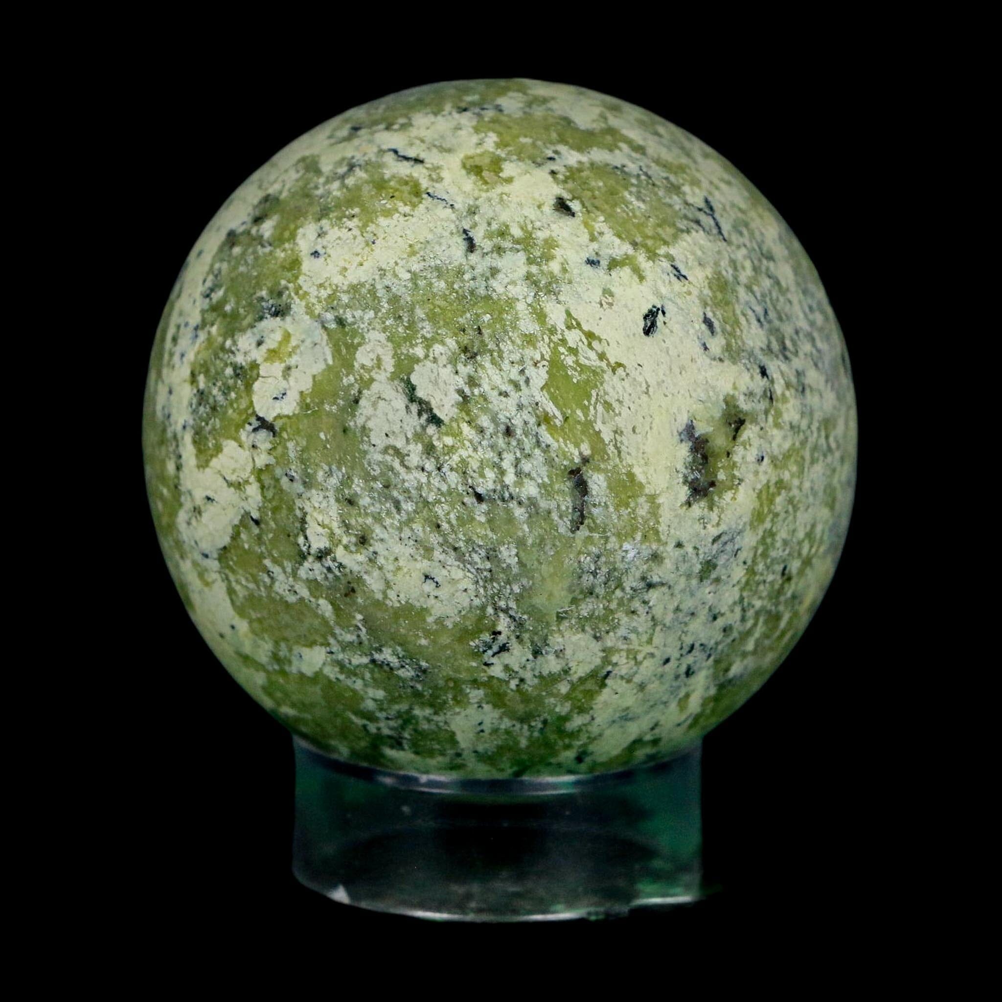 XL 54MM Natural Green & Yellow Serpentine Pyrite Sphere Ball Orb Peru Stand - Fossil Age Minerals