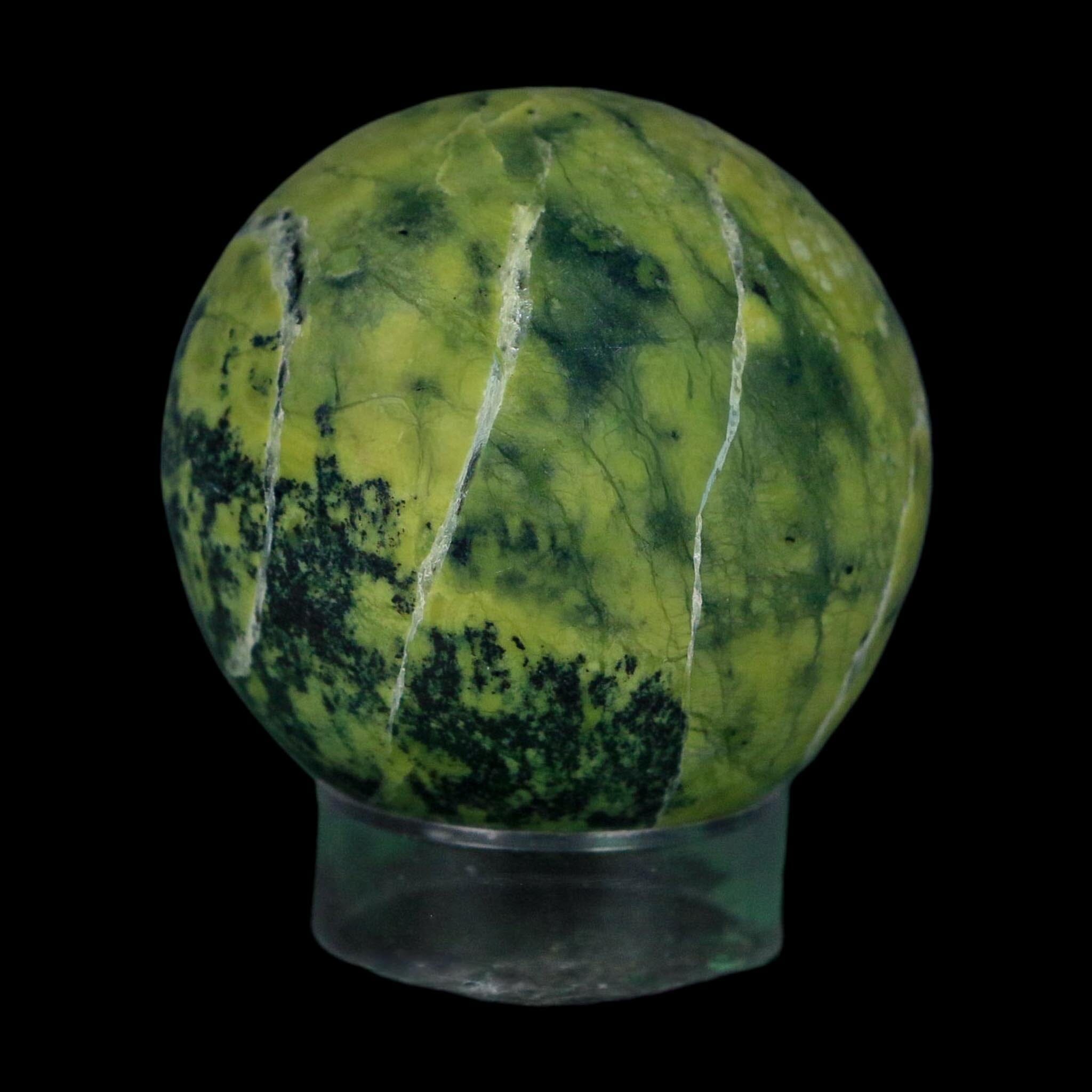 XL 51MM Natural Green & Yellow Serpentine Pyrite Sphere Ball Orb Peru Stand - Fossil Age Minerals