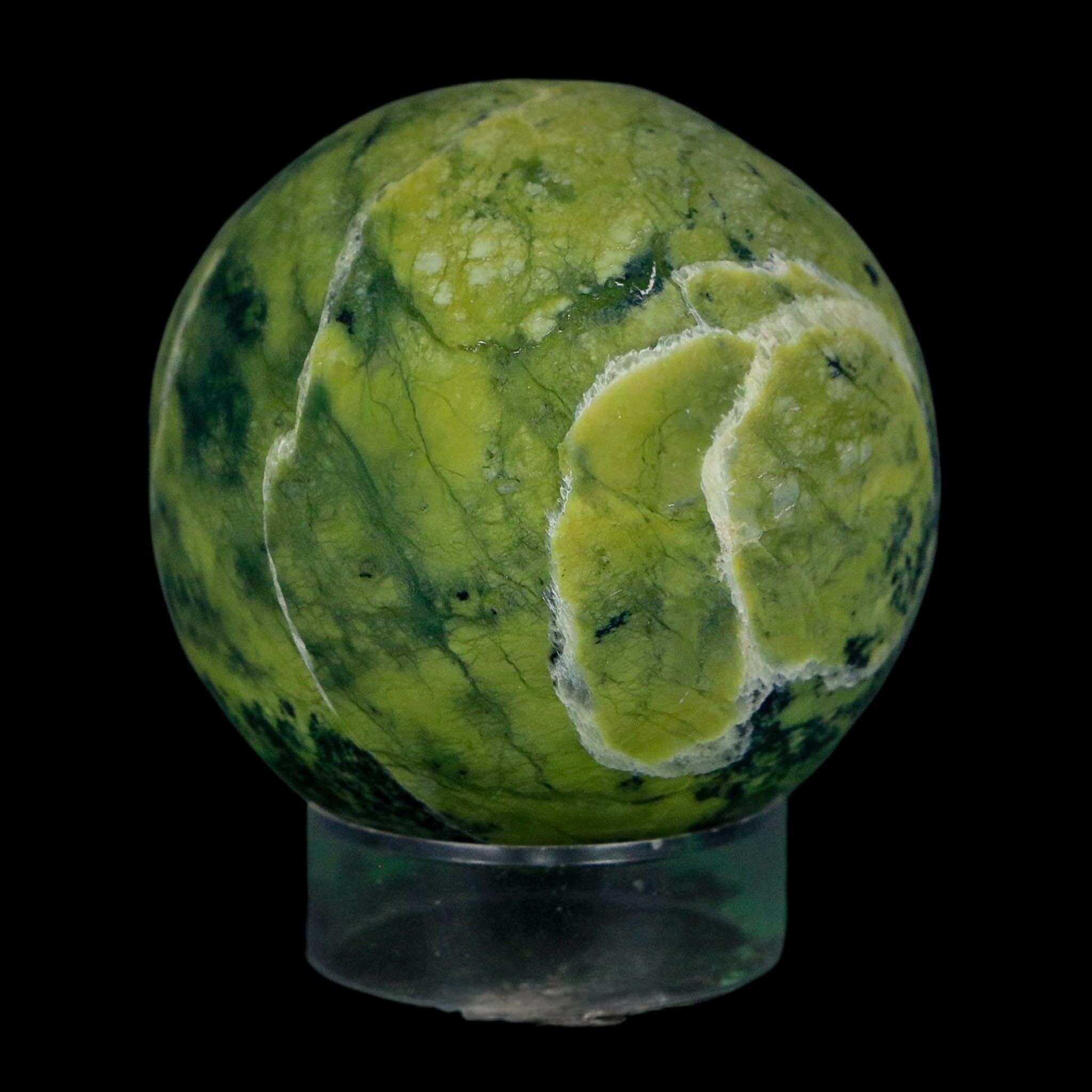 XL 51MM Natural Green & Yellow Serpentine Pyrite Sphere Ball Orb Peru Stand - Fossil Age Minerals