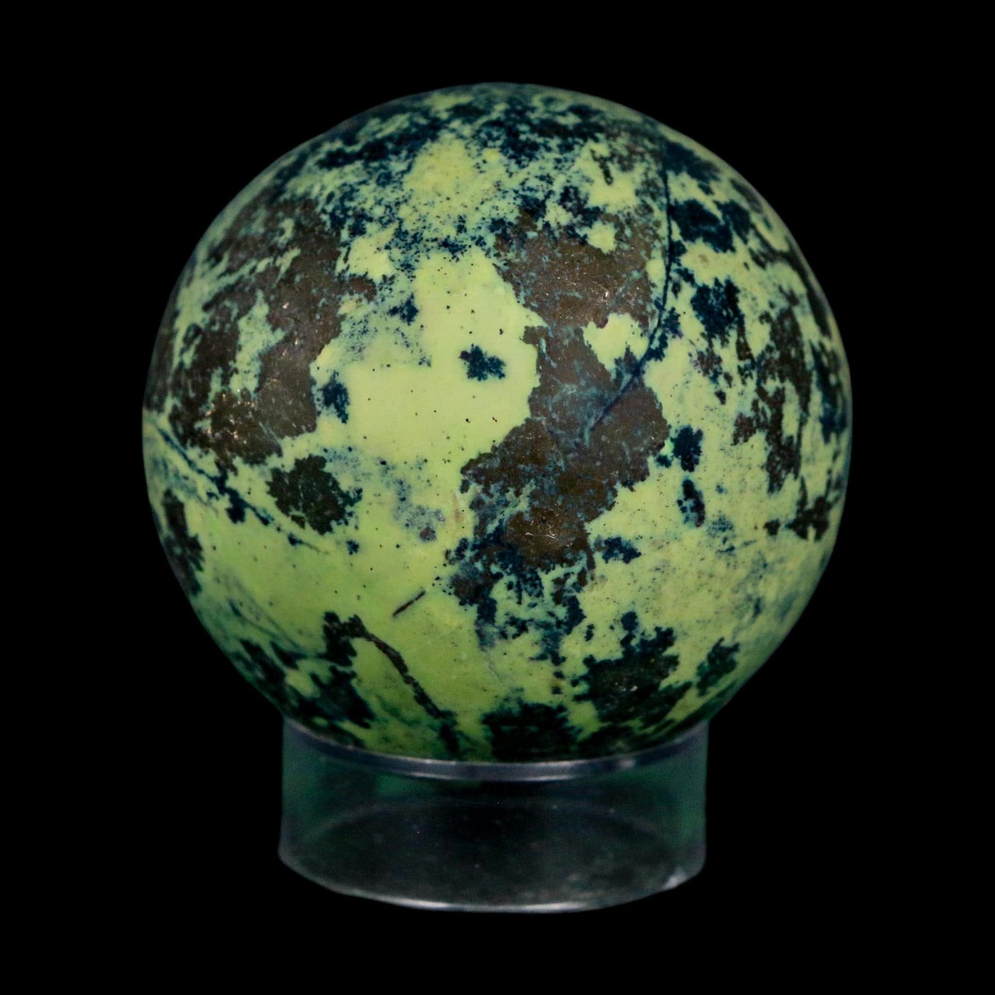 XL 52MM Natural Green & Yellow Serpentine Pyrite Sphere Ball Orb Peru Stand - Fossil Age Minerals