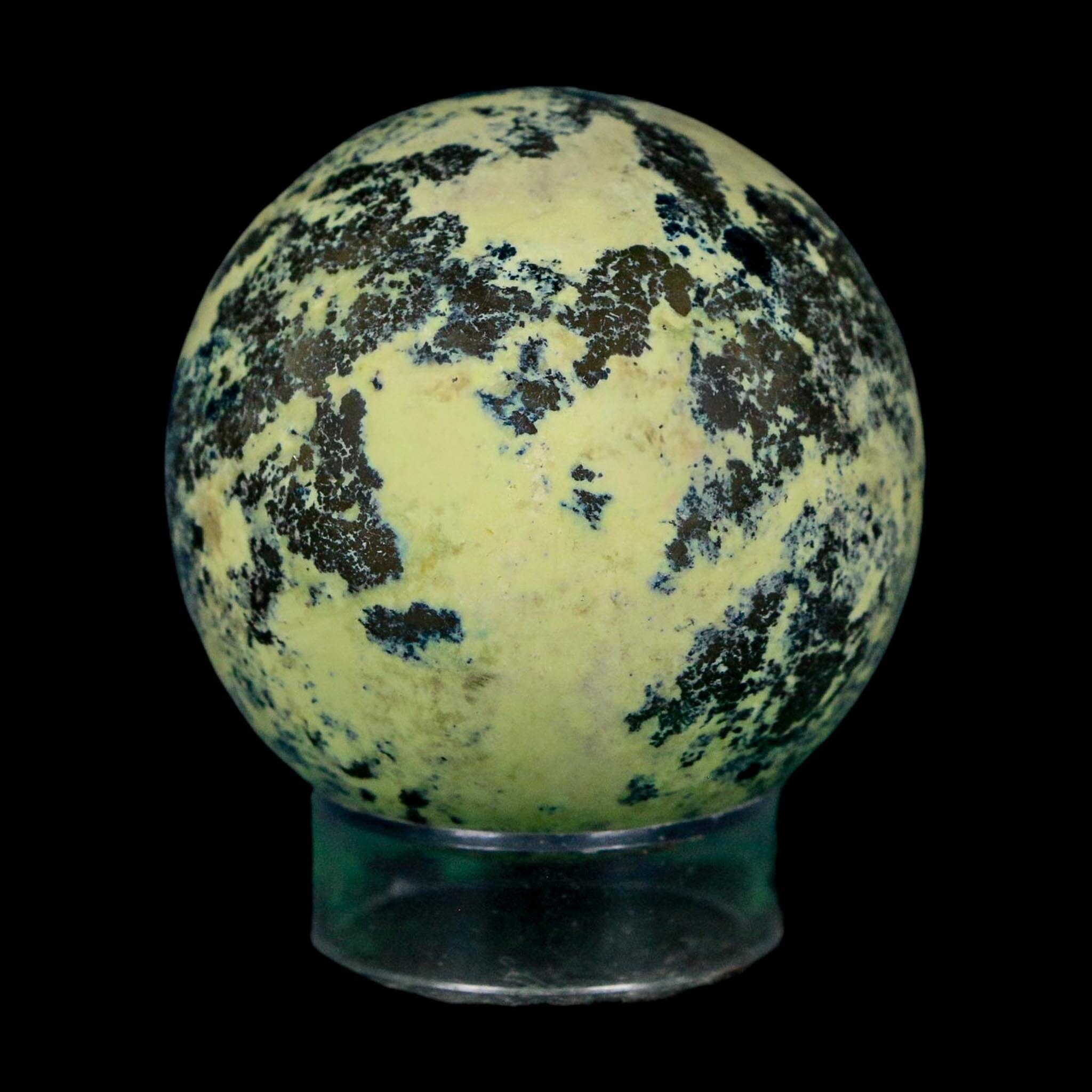 XL 51MM Natural Green & Yellow Serpentine Pyrite Sphere Ball Orb Peru Stand - Fossil Age Minerals
