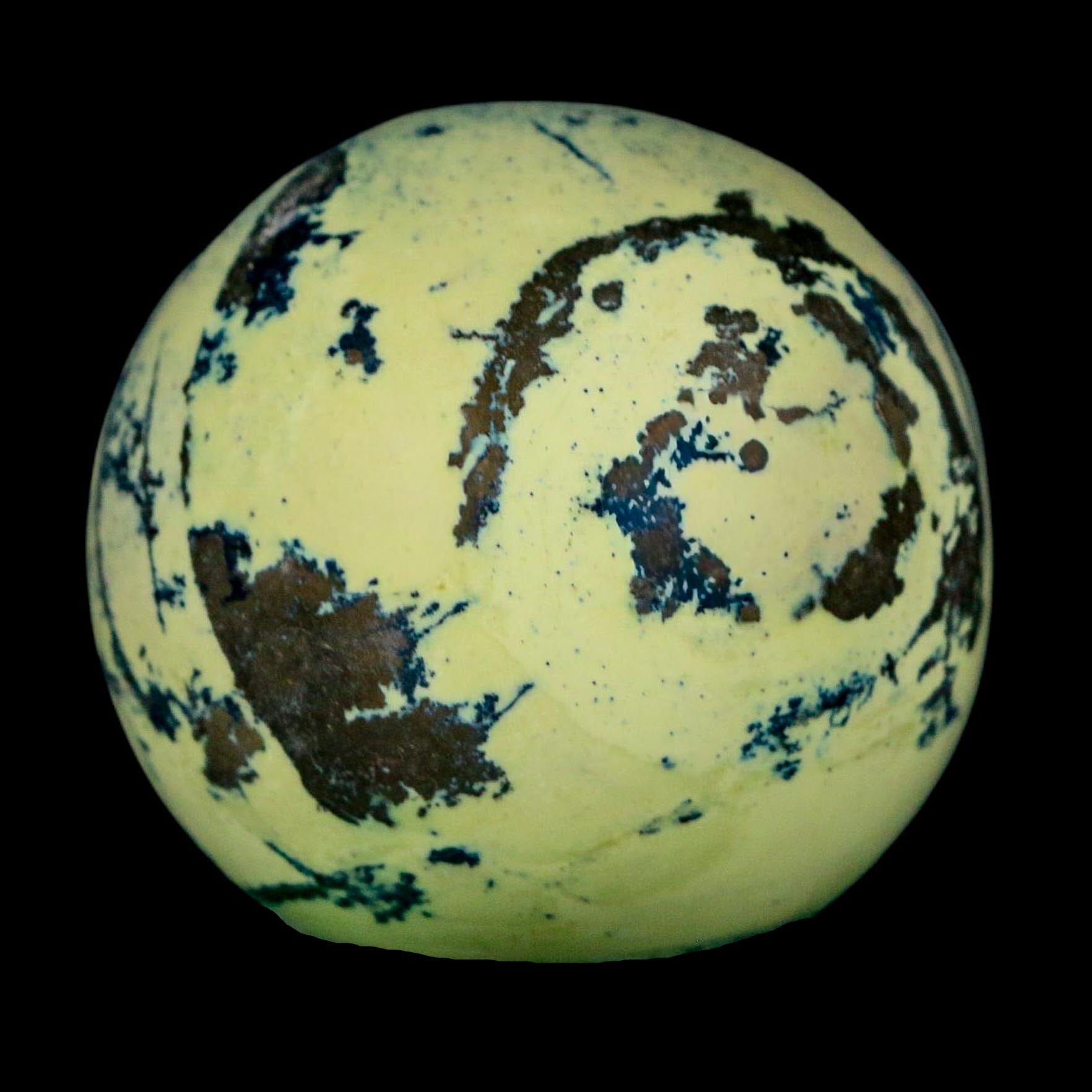 XL 51MM Natural Green & Yellow Serpentine Pyrite Sphere Ball Orb Peru Stand - Fossil Age Minerals