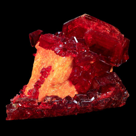 3.5" Stunning Red Pruskite Yellow Base Crystal Mineral Specimen From Poland
