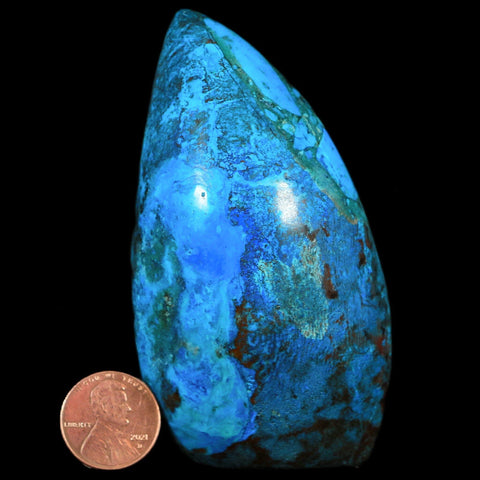 3.4" Chrysocolla Polished Free Form Self Standing Blue And Teal Color Location Peru - Fossil Age Minerals