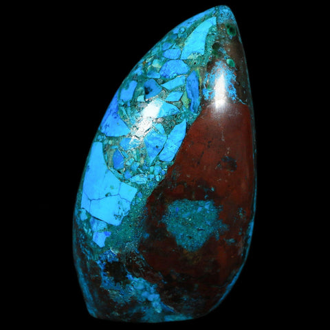 3.4" Chrysocolla Polished Free Form Self Standing Blue And Teal Color Location Peru - Fossil Age Minerals
