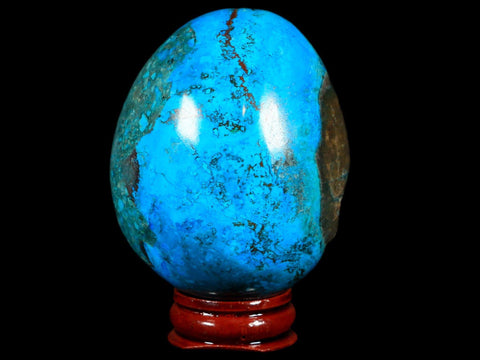 2.6" Chrysocolla Polished Egg Teal And Blue Color Vugs Location Peru Free Stand - Fossil Age Minerals