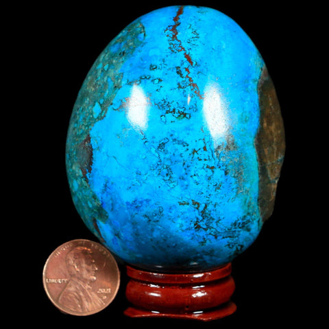 2.6" Chrysocolla Polished Egg Teal And Blue Color Vugs Location Peru Free Stand - Fossil Age Minerals