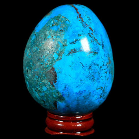2.6" Chrysocolla Polished Egg Teal And Blue Color Vugs Location Peru Free Stand - Fossil Age Minerals