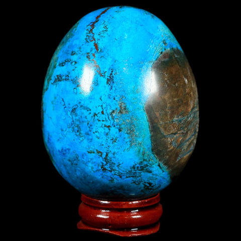 2.6" Chrysocolla Polished Egg Teal And Blue Color Vugs Location Peru Free Stand - Fossil Age Minerals