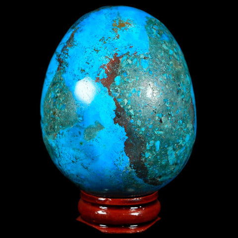 2.6" Chrysocolla Polished Egg Teal And Blue Color Vugs Location Peru Free Stand - Fossil Age Minerals