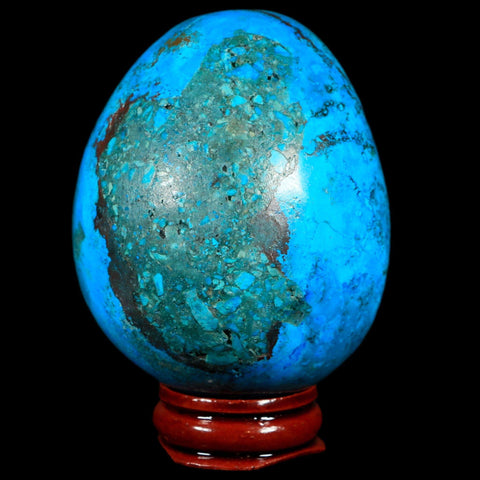 2.6" Chrysocolla Polished Egg Teal And Blue Color Vugs Location Peru Free Stand - Fossil Age Minerals