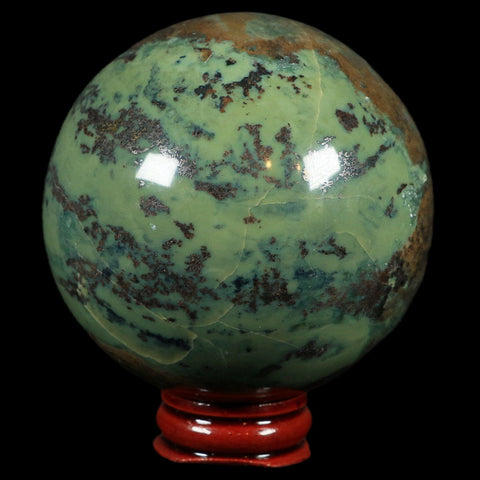 XL 70MM Natural Green & Yellow Serpentine Pyrite Sphere Ball Orb Peru Stand - Fossil Age Minerals