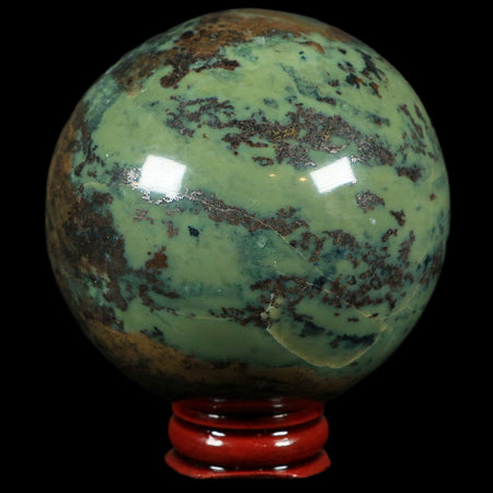 XL 70MM Natural Green & Yellow Serpentine Pyrite Sphere Ball Orb Peru Stand