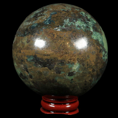 XL 70MM Natural Green & Yellow Serpentine Pyrite Sphere Ball Orb Peru Stand - Fossil Age Minerals