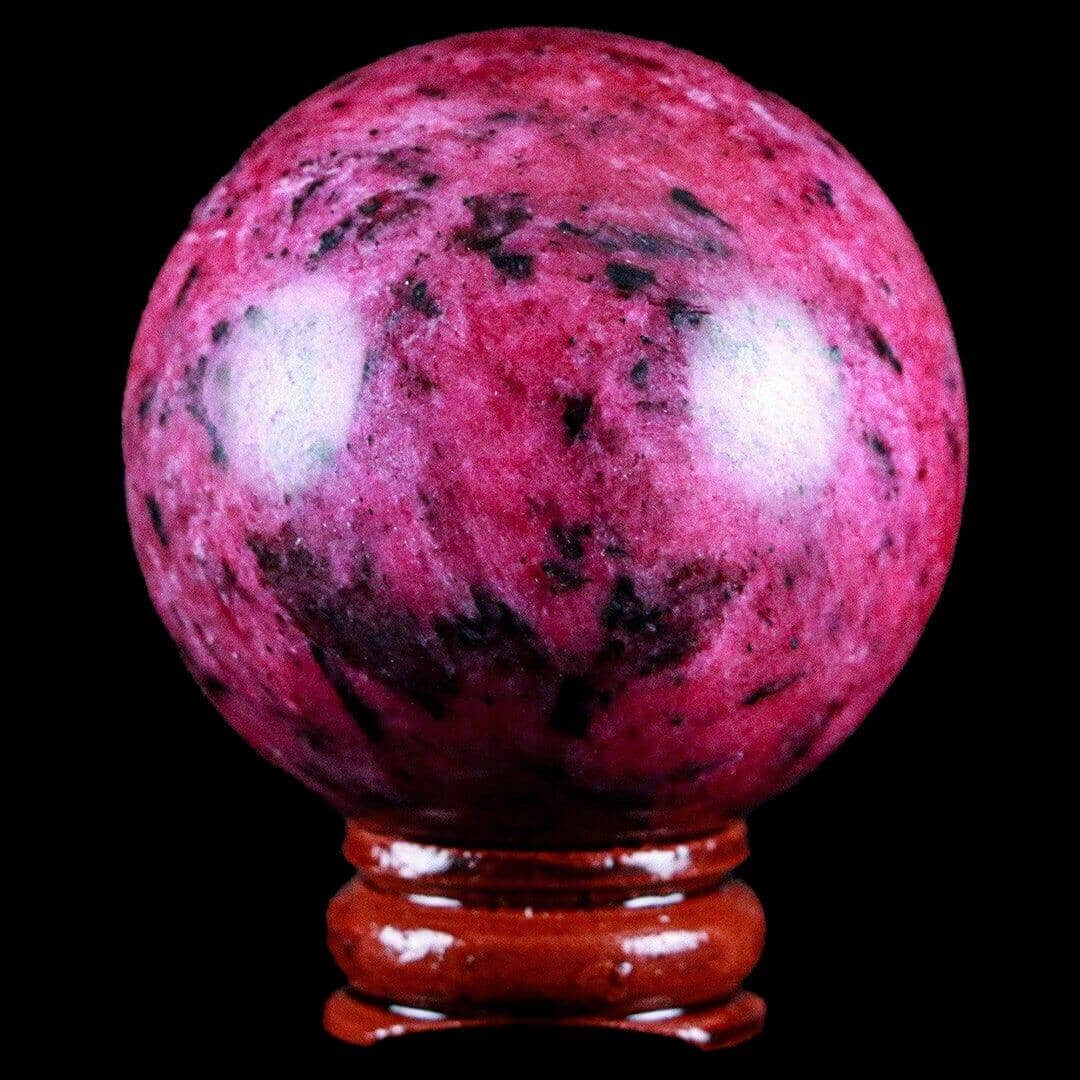 Natural Peach Blossom Jade Crystal Sphere Ball Healing Rhodonite Stand-Fossil Age Minerals
