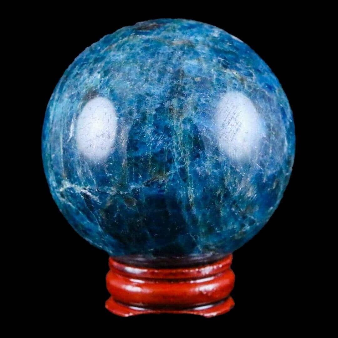 Natural Blue Apatite Crystal Sphere Ball Mineral Specimen Madagascar Free Stand - Fossil Age Minerals