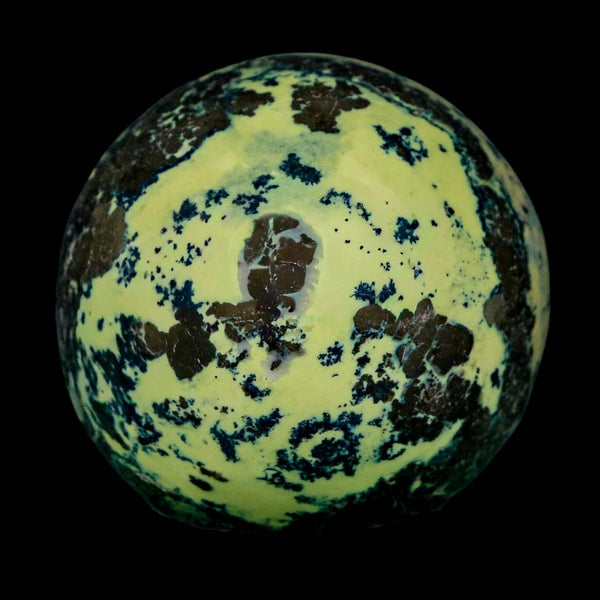 XL 52MM Natural Green & Yellow Serpentine Pyrite Sphere Ball Orb Peru Stand