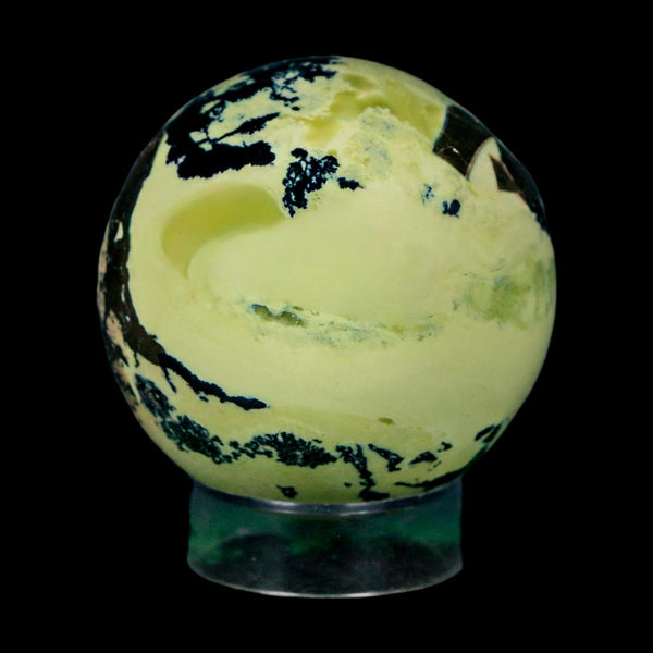 XL 52MM Natural Green & Yellow Serpentine Pyrite Sphere Ball Orb Peru Stand
