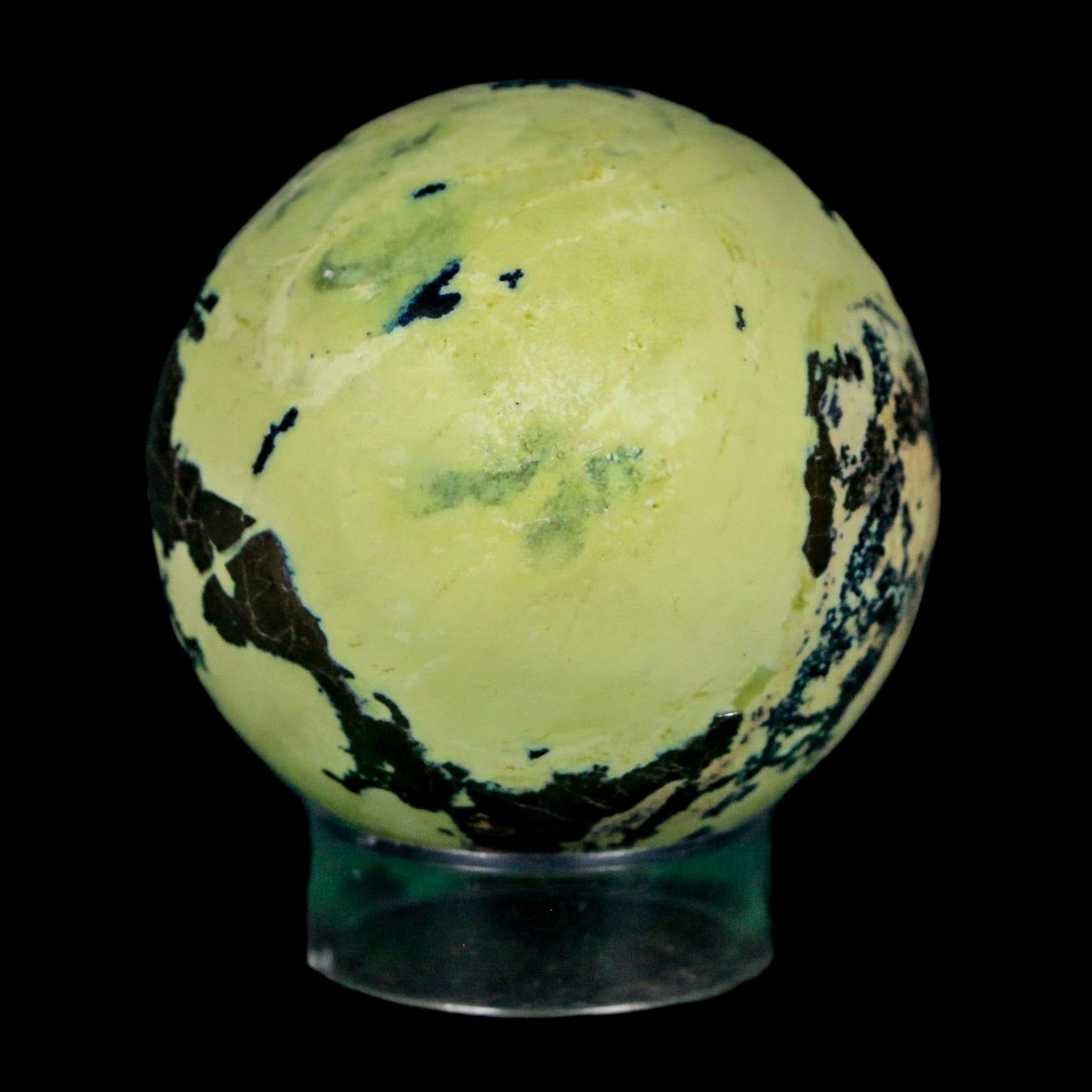 XL 52MM Natural Green & Yellow Serpentine Pyrite Sphere Ball Orb Peru Stand - Fossil Age Minerals