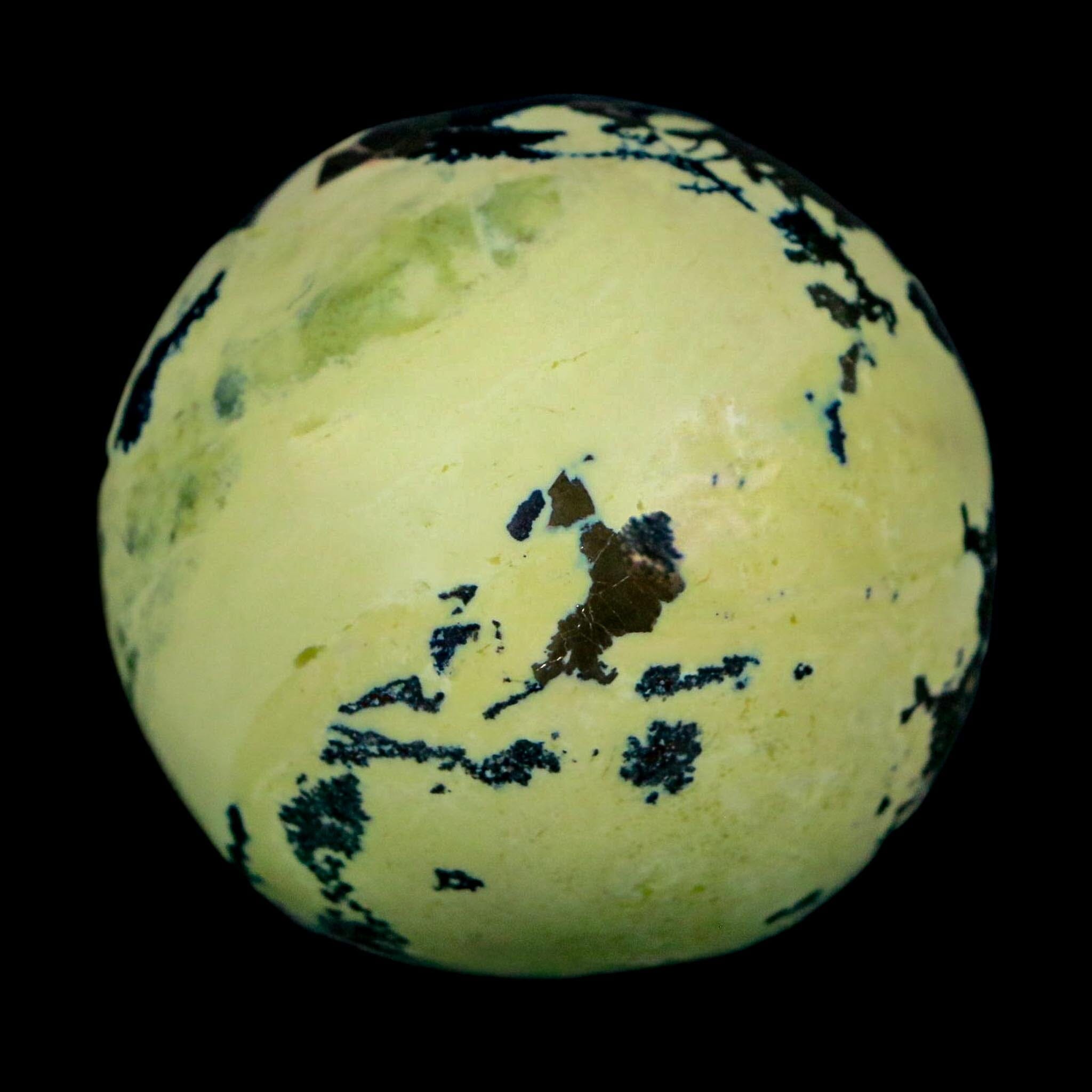 XL 52MM Natural Green & Yellow Serpentine Pyrite Sphere Ball Orb Peru Stand - Fossil Age Minerals