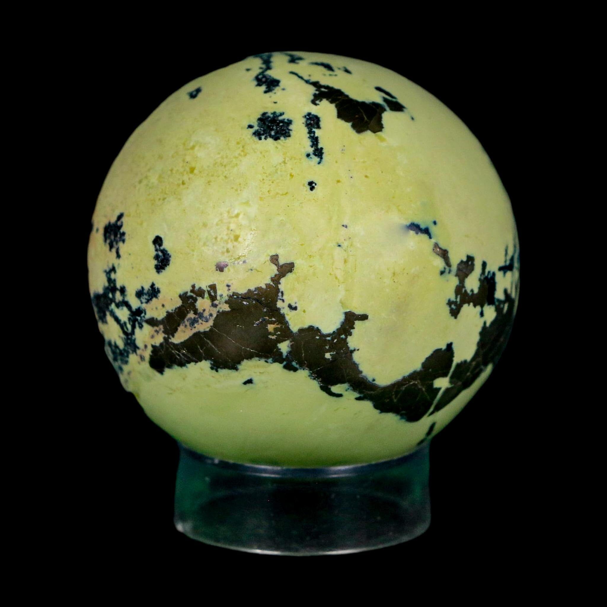XL 52MM Natural Green & Yellow Serpentine Pyrite Sphere Ball Orb Peru Stand - Fossil Age Minerals