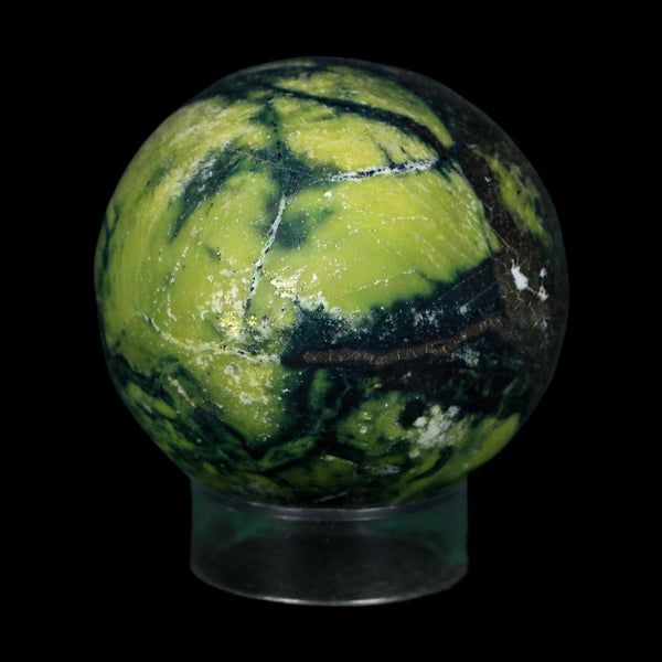 XL 52MM Natural Green & Yellow Serpentine Pyrite Sphere Ball Orb Peru Stand