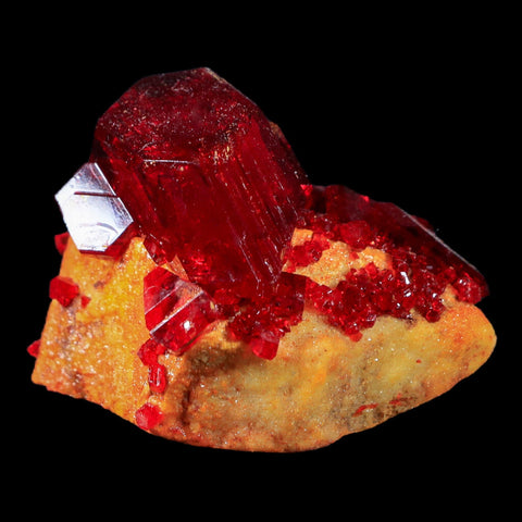 2.3" Stunning Red Pruskite Yellow Base Crystal Mineral Specimen From Poland - Fossil Age Minerals