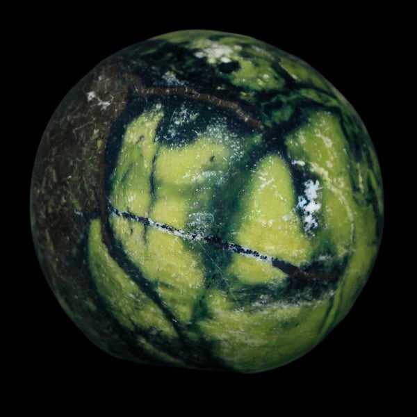 XL 52MM Natural Green & Yellow Serpentine Pyrite Sphere Ball Orb Peru Stand