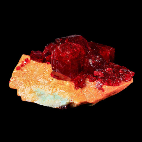 2.9" Stunning Red Pruskite Yellow Base Crystal Mineral Specimen From Poland - Fossil Age Minerals