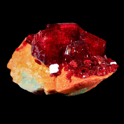 2.9" Stunning Red Pruskite Yellow Base Crystal Mineral Specimen From Poland - Fossil Age Minerals