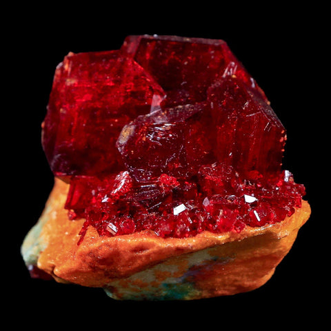 2.9" Stunning Red Pruskite Yellow Base Crystal Mineral Specimen From Poland - Fossil Age Minerals