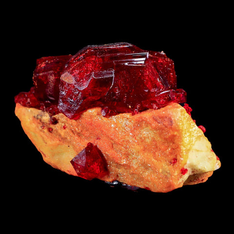 2.9" Stunning Red Pruskite Yellow Base Crystal Mineral Specimen From Poland - Fossil Age Minerals