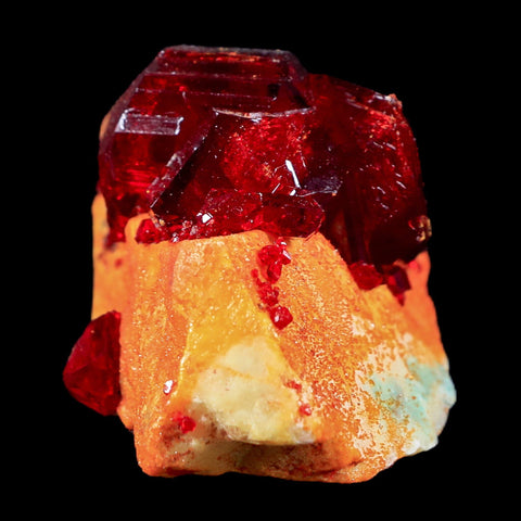 2.9" Stunning Red Pruskite Yellow Base Crystal Mineral Specimen From Poland - Fossil Age Minerals