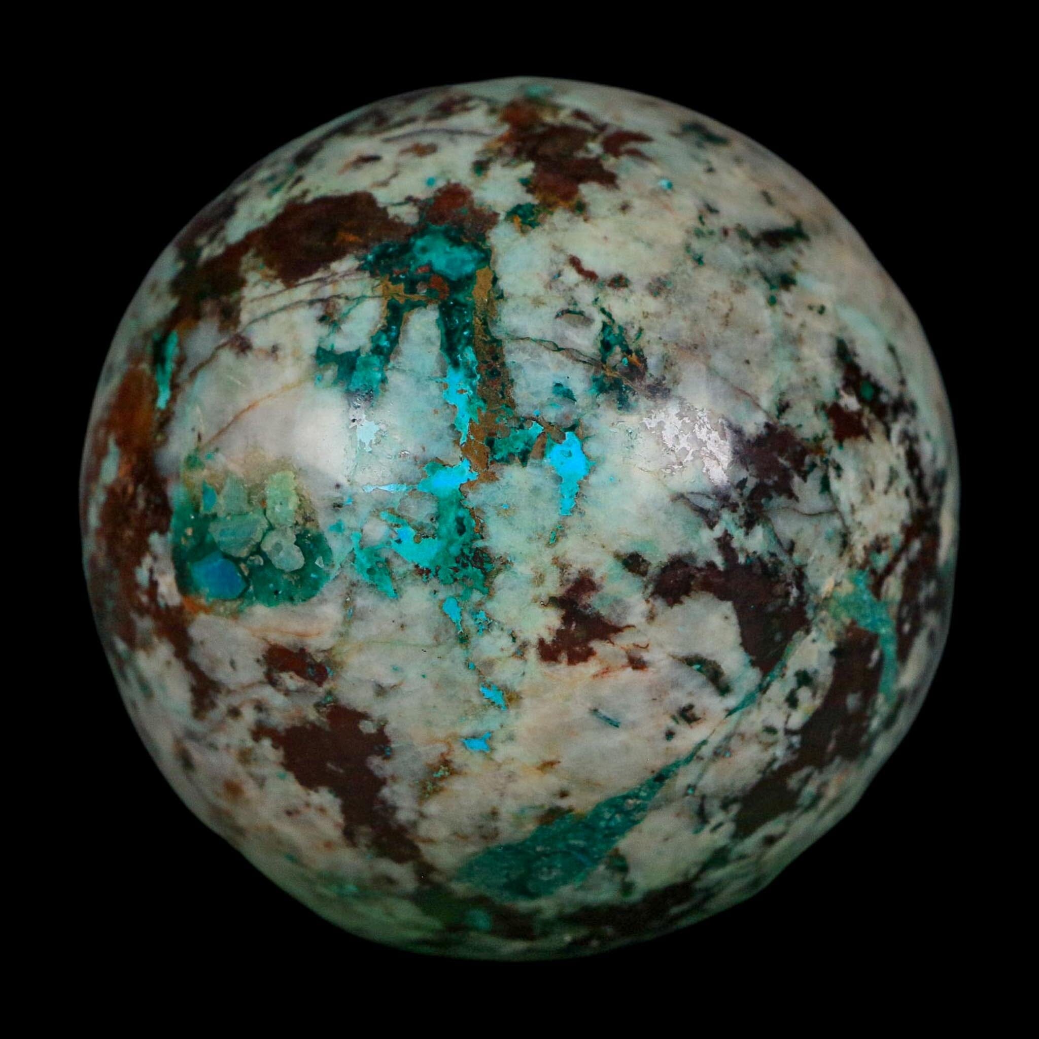 XL 64MM Polished Chrysocolla, Malachite, Crystal Mineral Sphere Peru - Fossil Age Minerals