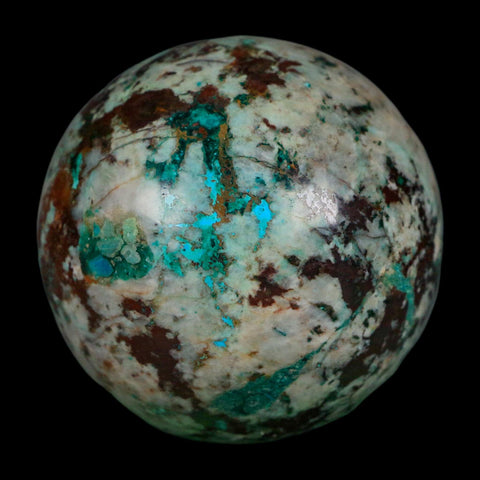 XL 64MM Polished Chrysocolla, Malachite, Crystal Mineral Sphere Peru - Fossil Age Minerals
