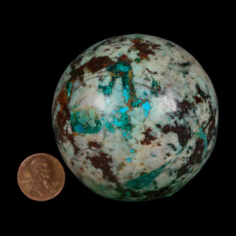 XL 64MM Polished Chrysocolla, Malachite, Crystal Mineral Sphere Peru - Fossil Age Minerals