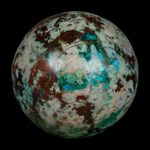 XL 64MM Polished Chrysocolla, Malachite, Crystal Mineral Sphere Peru - Fossil Age Minerals