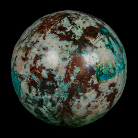 XL 64MM Polished Chrysocolla, Malachite, Crystal Mineral Sphere Peru - Fossil Age Minerals