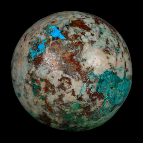 XL 64MM Polished Chrysocolla, Malachite, Crystal Mineral Sphere Peru - Fossil Age Minerals