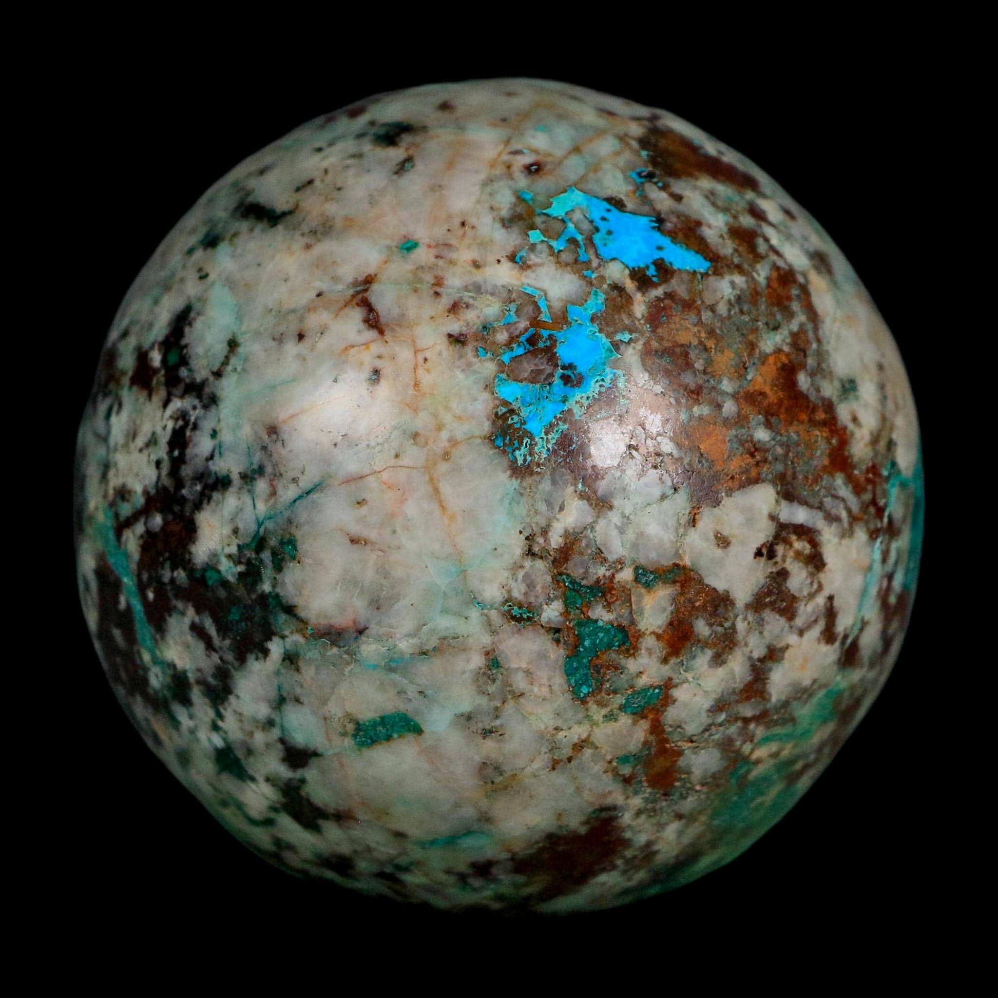 XL 64MM Polished Chrysocolla, Malachite, Crystal Mineral Sphere Peru - Fossil Age Minerals