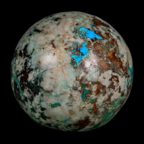 XL 64MM Polished Chrysocolla, Malachite, Crystal Mineral Sphere Peru - Fossil Age Minerals