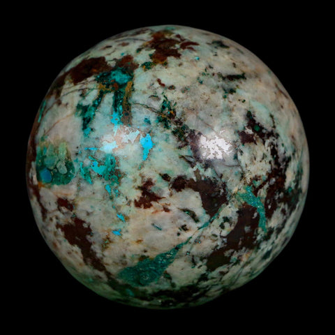 XL 64MM Polished Chrysocolla, Malachite, Crystal Mineral Sphere Peru - Fossil Age Minerals