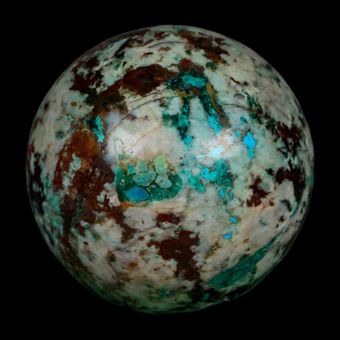 XL 64MM Polished Chrysocolla, Malachite, Crystal Mineral Sphere Peru - Fossil Age Minerals