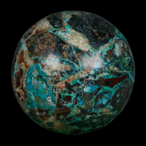 XL 61MM Polished Chrysocolla, Malachite, Crystal Mineral Sphere Peru - Fossil Age Minerals
